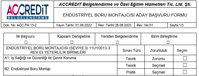 Endüstriyel Boru Montajcısı Aday Başvuru Formu