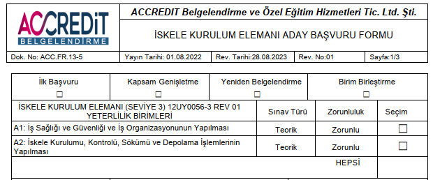 İskele Kurulum Elamanı Aday Başvuru Formu